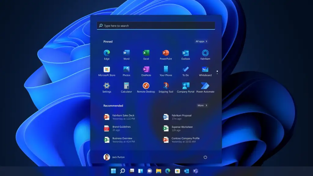 Windows 11 Menñu inicio y barra de tareas